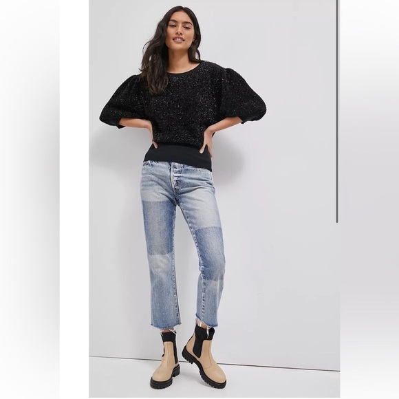 NWT Anthropologie MAEVE PAMELA TINSEL Black SHIMMER SWEATER size Small - Picture 13 of 15